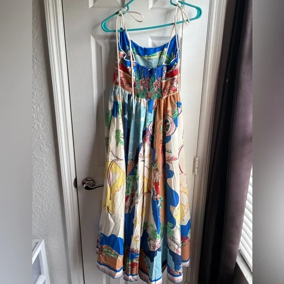 Colorful Tropical Maxi Dress in Blue, Tan & Cream - Picture 2 of 2